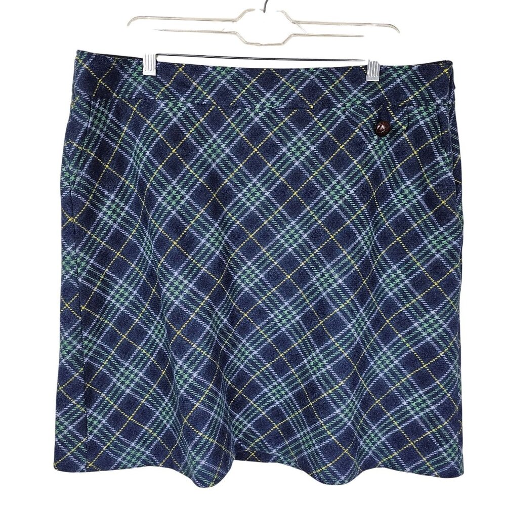 Vintage L.L.Bean Wool Plaid Mini Skirt 20P Blue Dark Academia 90s Y2K Schoolgirl